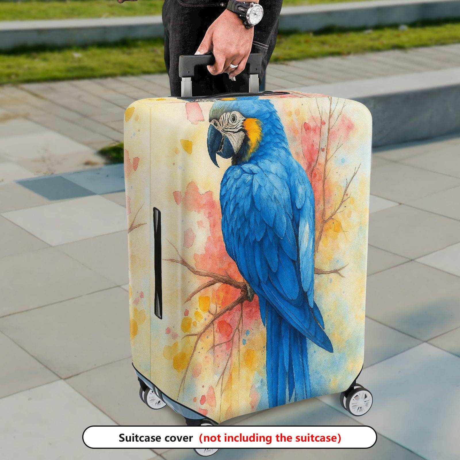 1-Piece Watercolor Parrot Blue Rainbow Nature Art  Suitcase Luggage Cover, Stretch Protective Sleeve