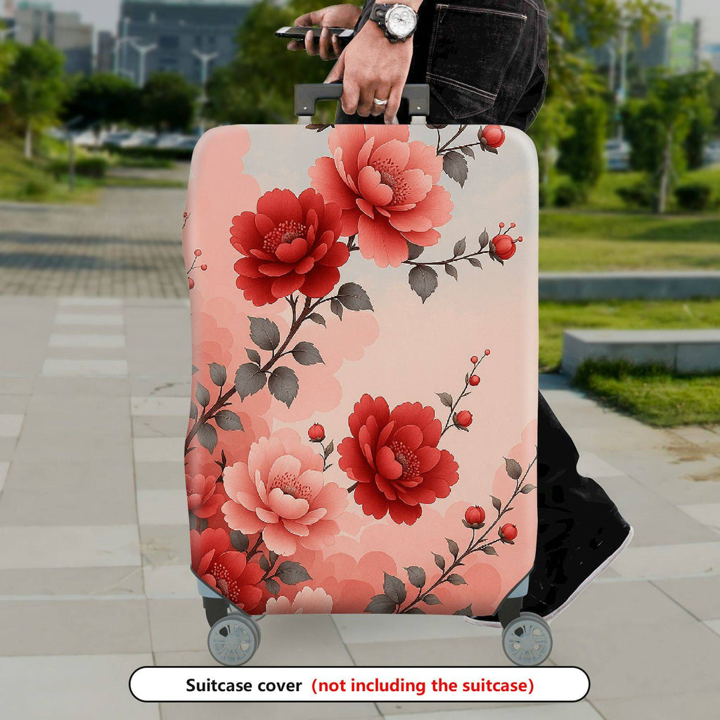 1-Piece Floral Peony Rose Pattern Luggage  Suitcase Luggage Cover, Stretch Protective Sleeve