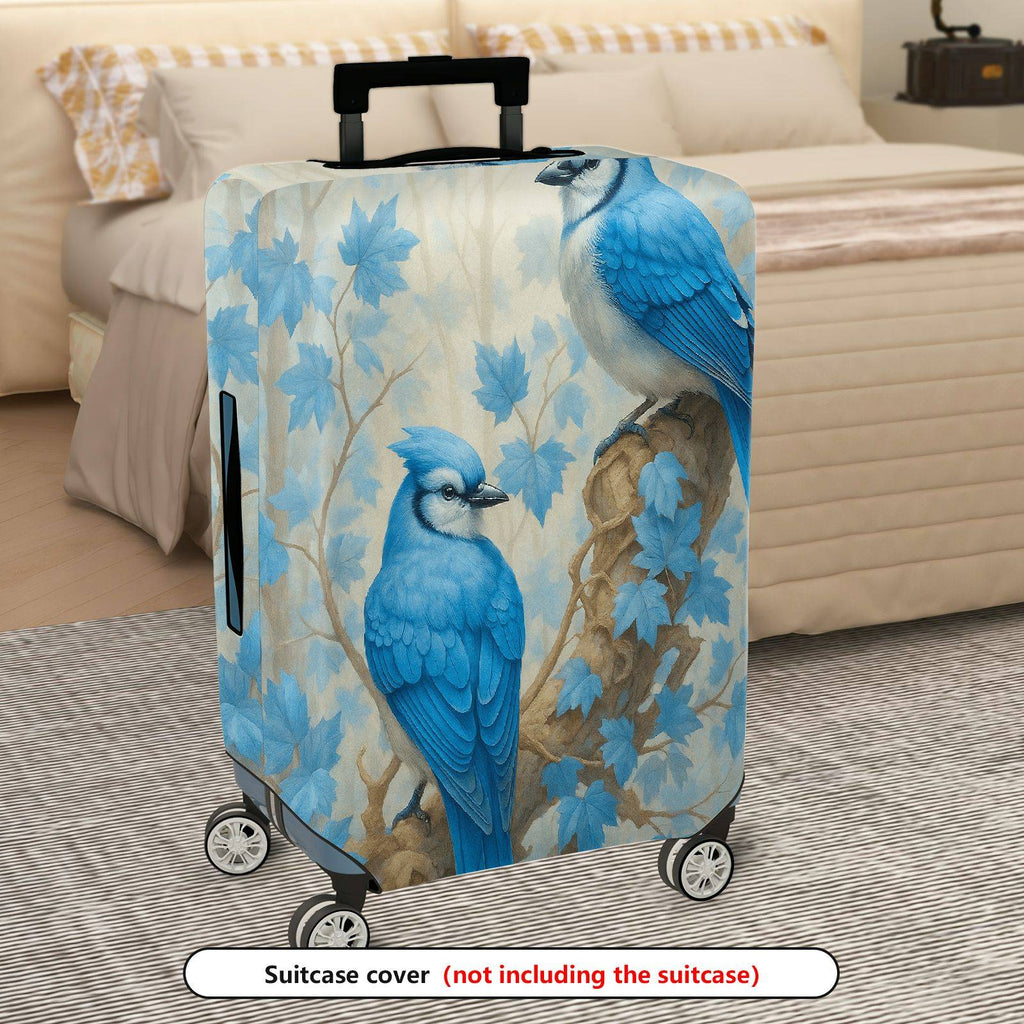 1-Piece Blue Bird Nature Leaves Floral Artistic  Suitcase Luggage Cover, Stretch Protective Sleeve