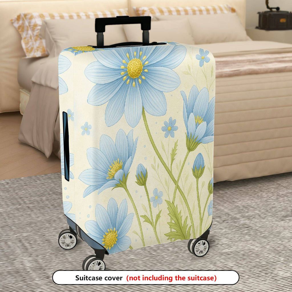 1-Piece Blue Flower Floral Nature Pattern Travel  Suitcase Luggage Cover, Stretch Protective Sleeve