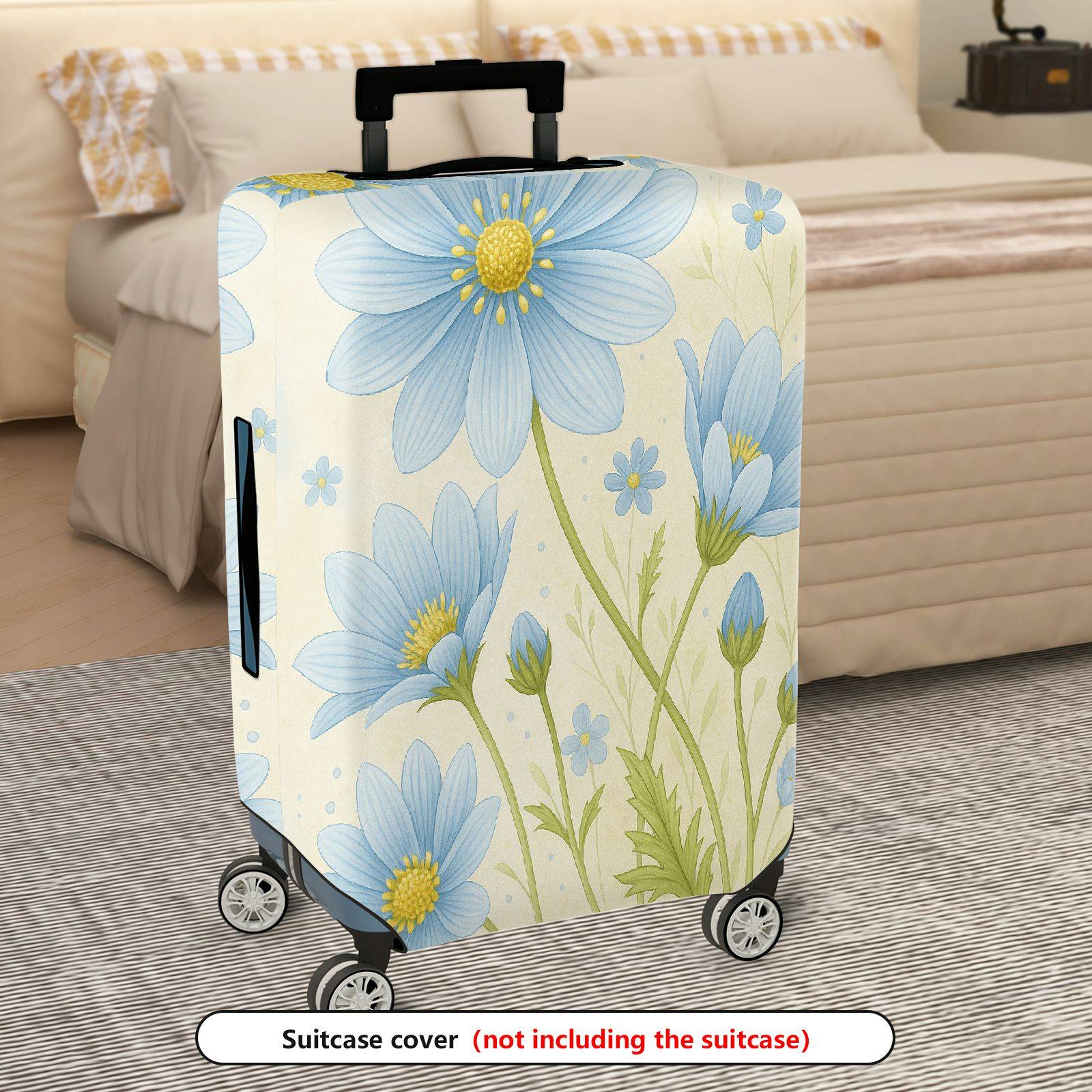 1-Piece Blue Flower Floral Nature Pattern Travel  Suitcase Luggage Cover, Stretch Protective Sleeve