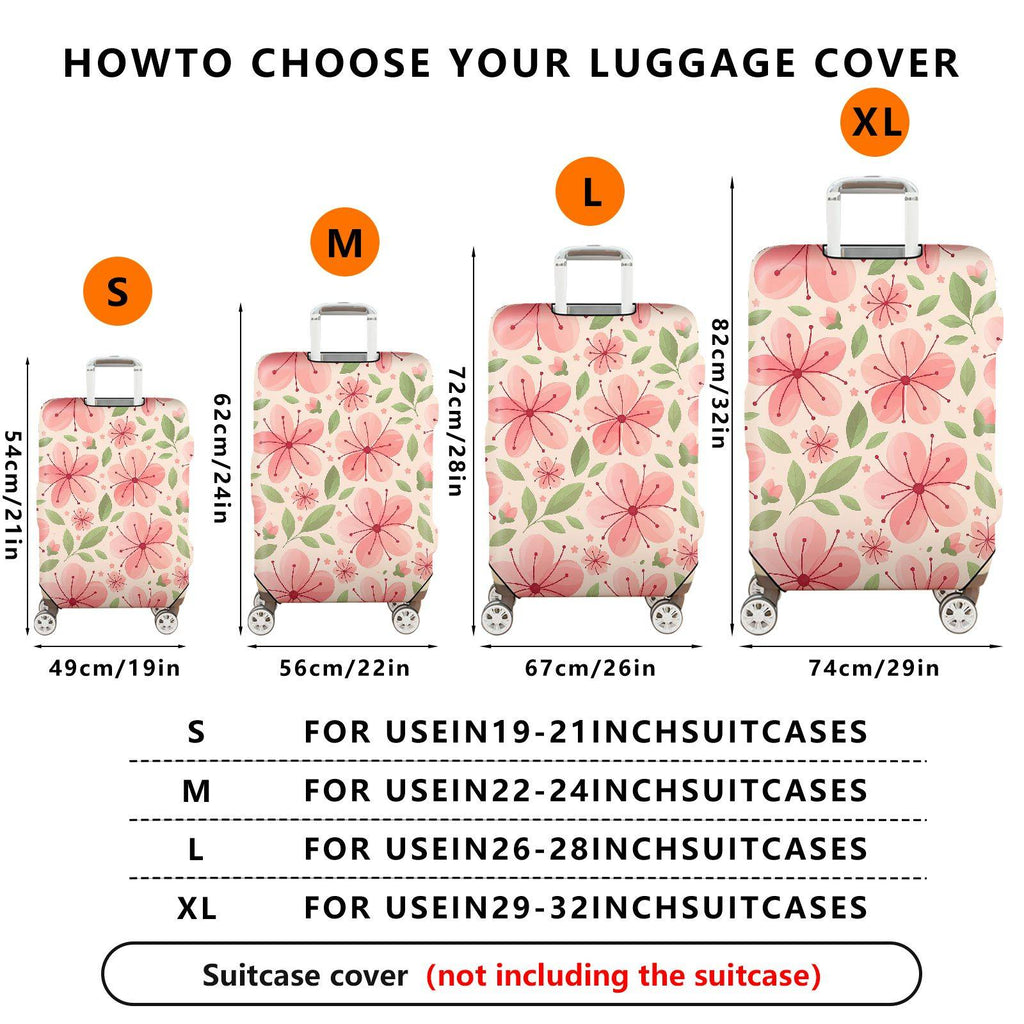 1-Piece Floral Pink Green Butterfly Leaf Flower  Suitcase Luggage Cover, Stretch Protective Sleeve
