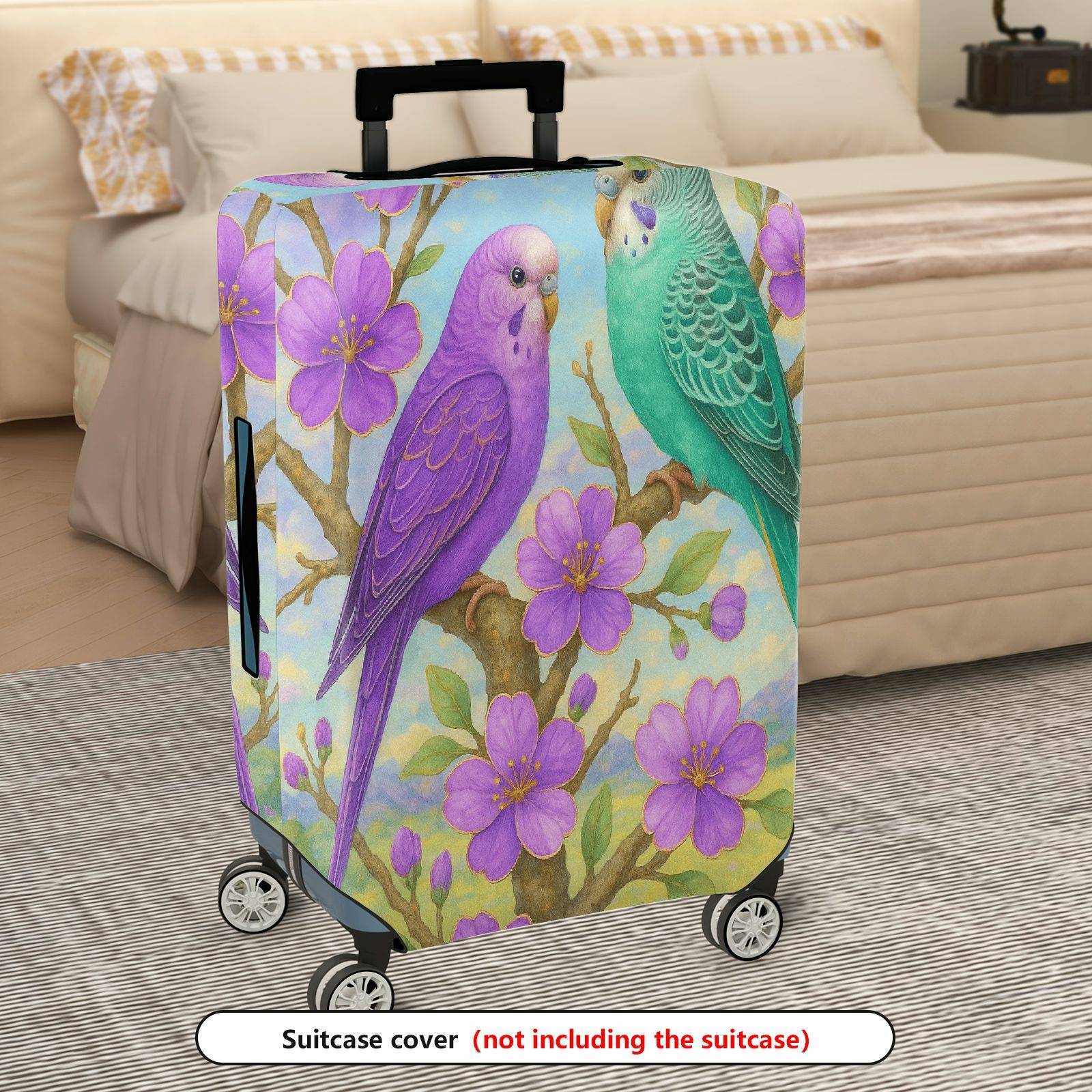 1-Piece Pastel Birds Floral Tree Travel Artwork  Suitcase Luggage Cover, Stretch Protective Sleeve