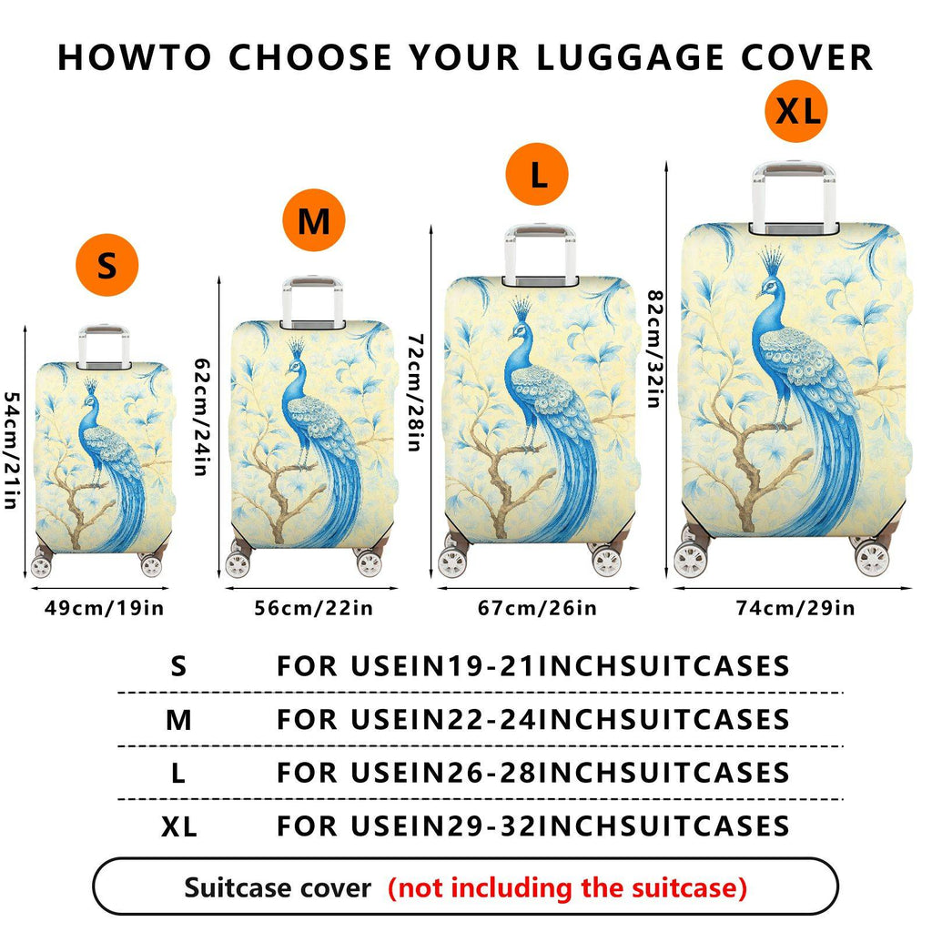 1-Piece Peacock Floral Elegant Artistic Decorative  Suitcase Luggage Cover, Stretch Protective Sleeve