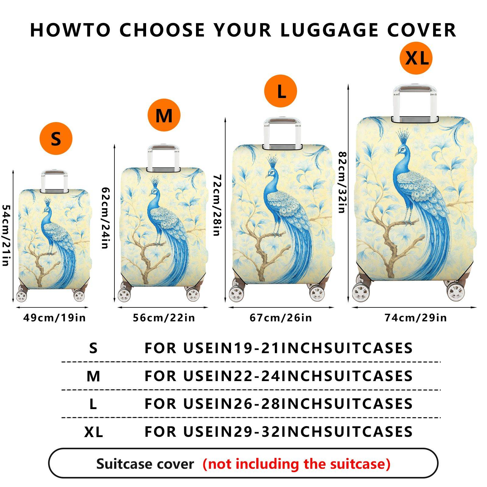 1-Piece Peacock Floral Elegant Artistic Decorative  Suitcase Luggage Cover, Stretch Protective Sleeve