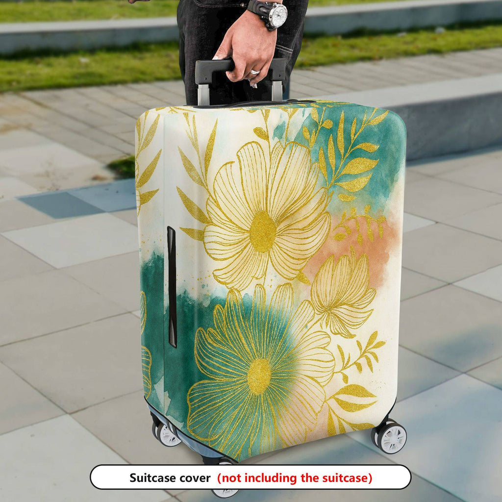 1-Piece Floral Golden Artistic Colorful Abstract Nature  Suitcase Luggage Cover, Stretch Protective Sleeve