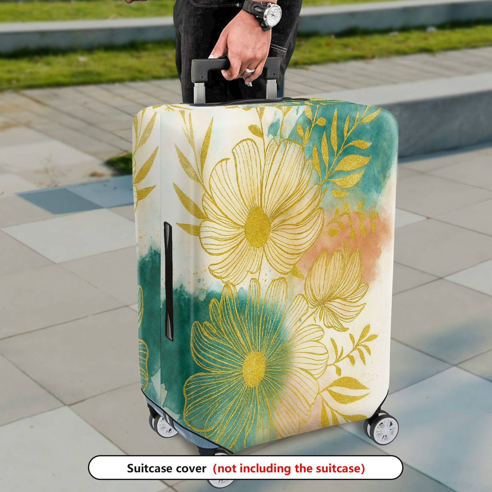1-Piece Floral Golden Artistic Colorful Abstract Nature  Suitcase Luggage Cover, Stretch Protective Sleeve