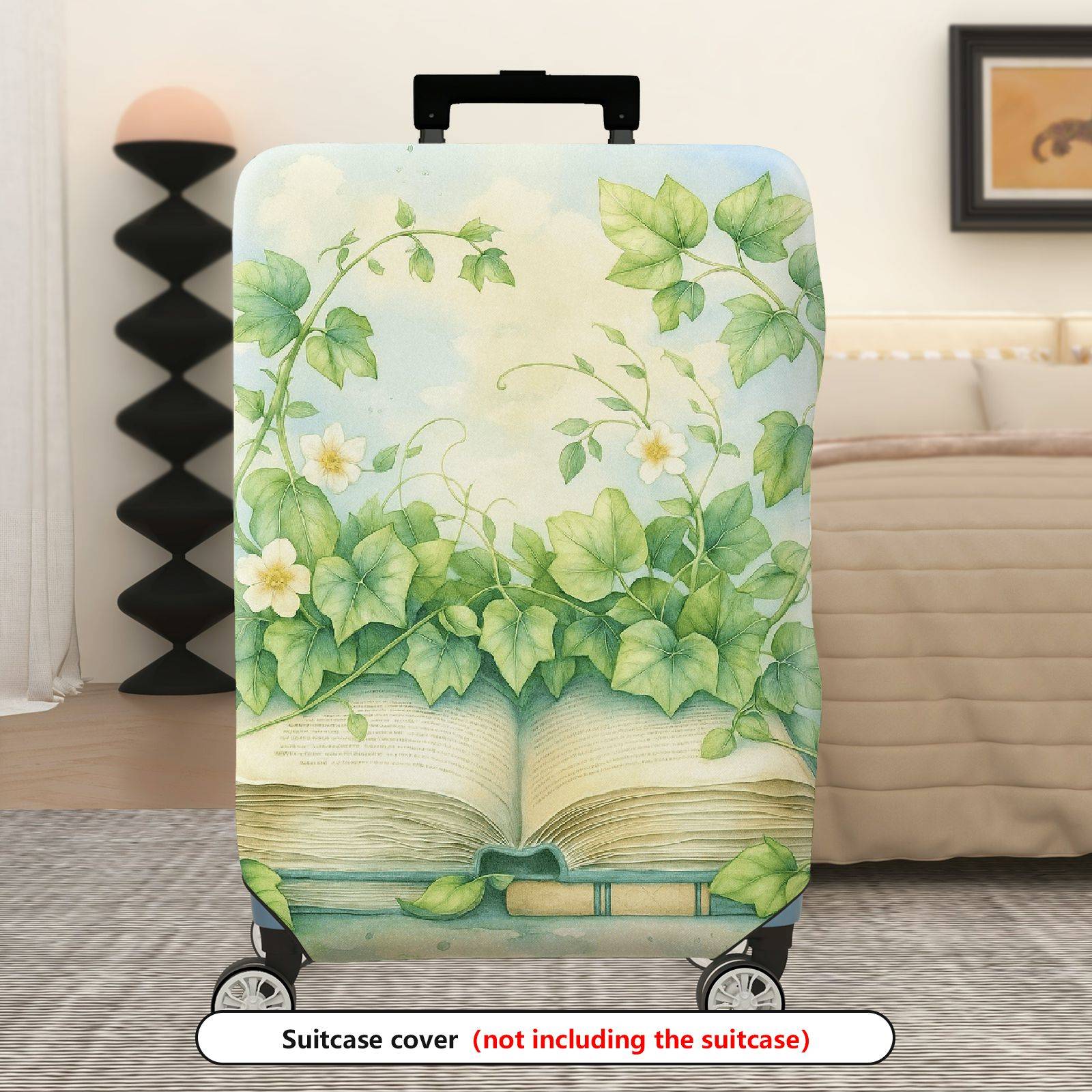 1-Piece Vintage Nature Artistic Book Floral Greenery Leaves  Suitcase Luggage Cover, Stretch Protective Sleeve