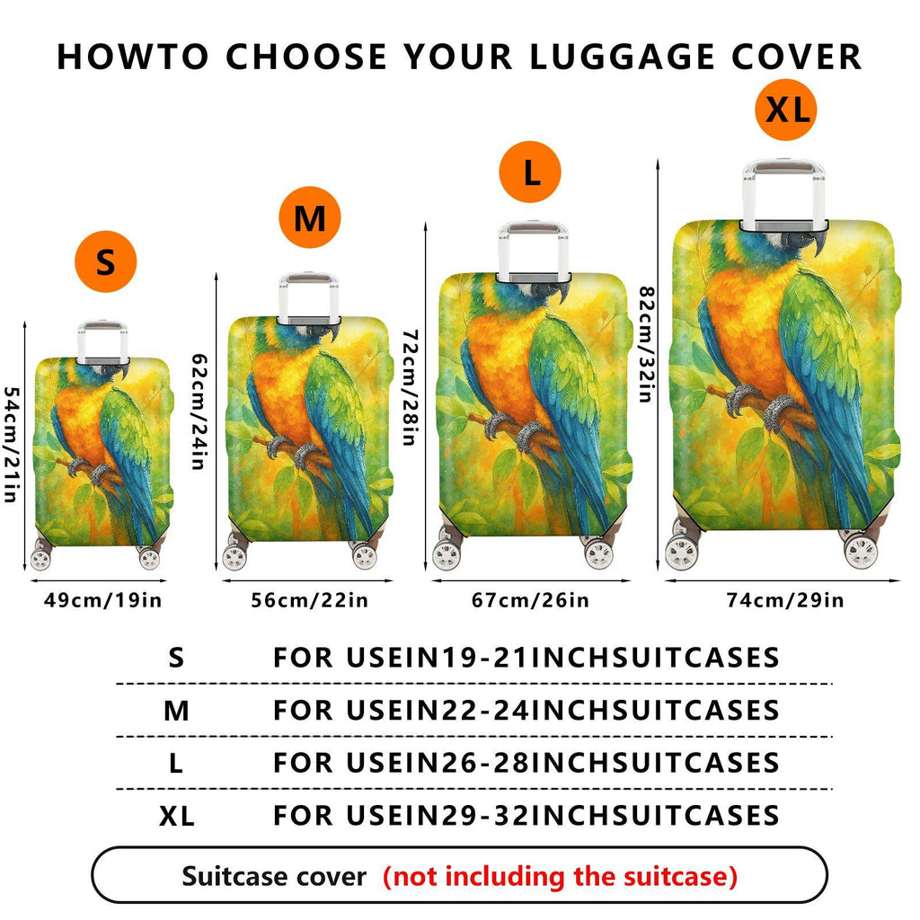 1-Piece Vibrant Parrot Nature Colorful Art Tropical Floral  Suitcase Luggage Cover, Stretch Protective Sleeve
