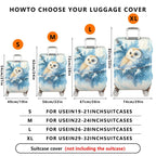 1-Piece Winter Tree Owl Snow Blue Artistic  Suitcase Luggage Cover, Stretch Protective Sleeve