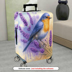 1-Piece Lavender Blue Bird Floral Watercolor Artistic  Suitcase Luggage Cover, Stretch Protective Sleeve