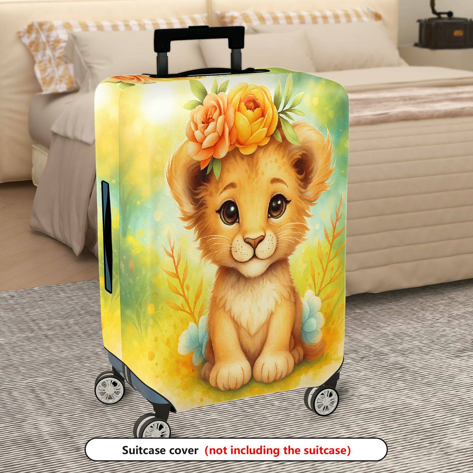 1-Piece Cute Puppy Floral  Colorful Artistic  Suitcase Luggage Cover, Stretch Protective Sleeve