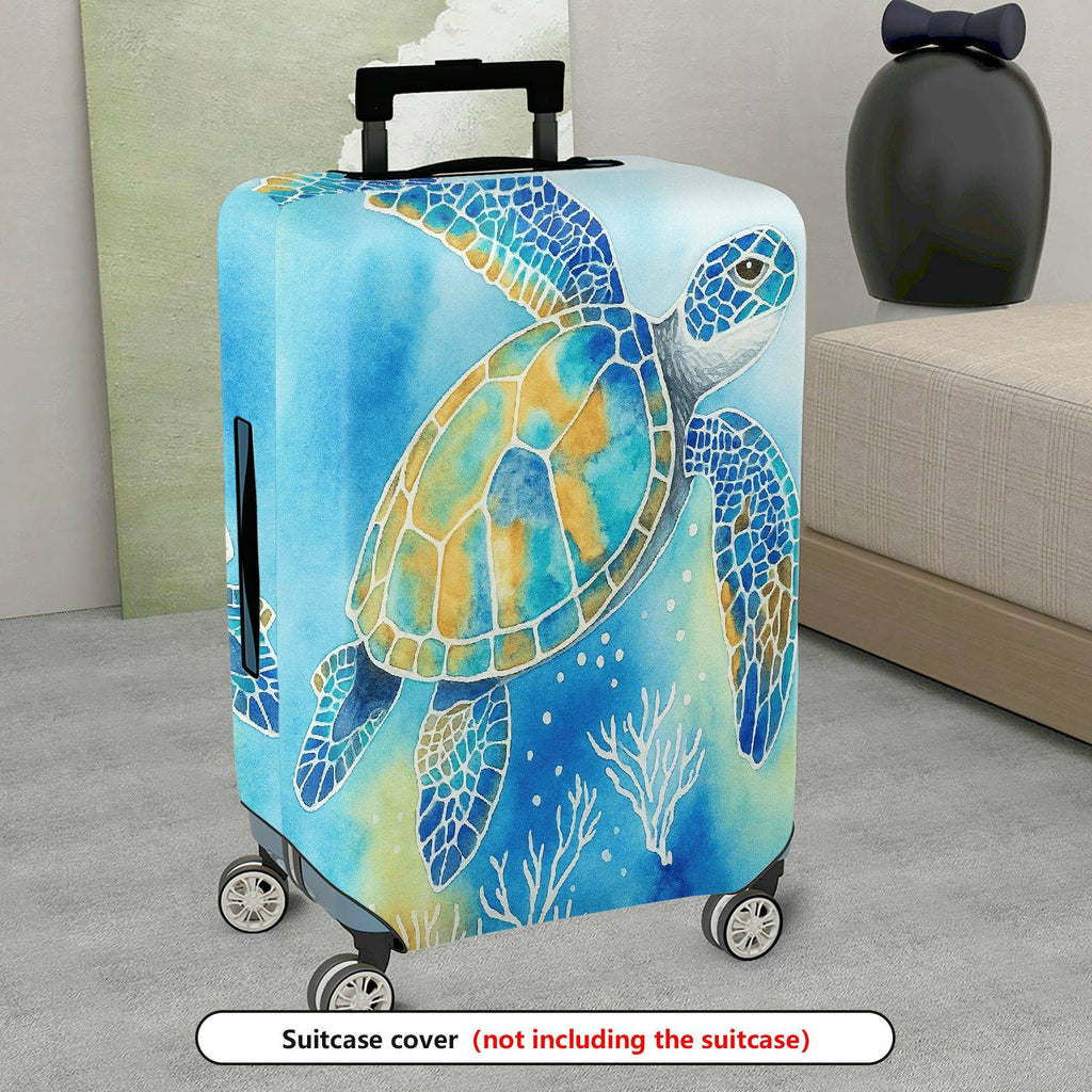 1-Piece Ocean Turtle Coral Reef Abstract Art Sea Life Theme  Suitcase Luggage Cover, Stretch Protective Sleeve