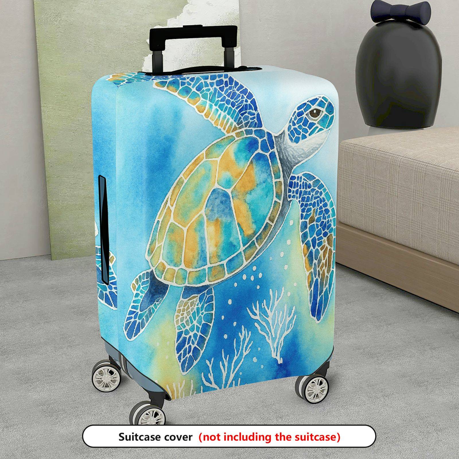 1-Piece Ocean Turtle Coral Reef Abstract Art Sea Life Theme  Suitcase Luggage Cover, Stretch Protective Sleeve