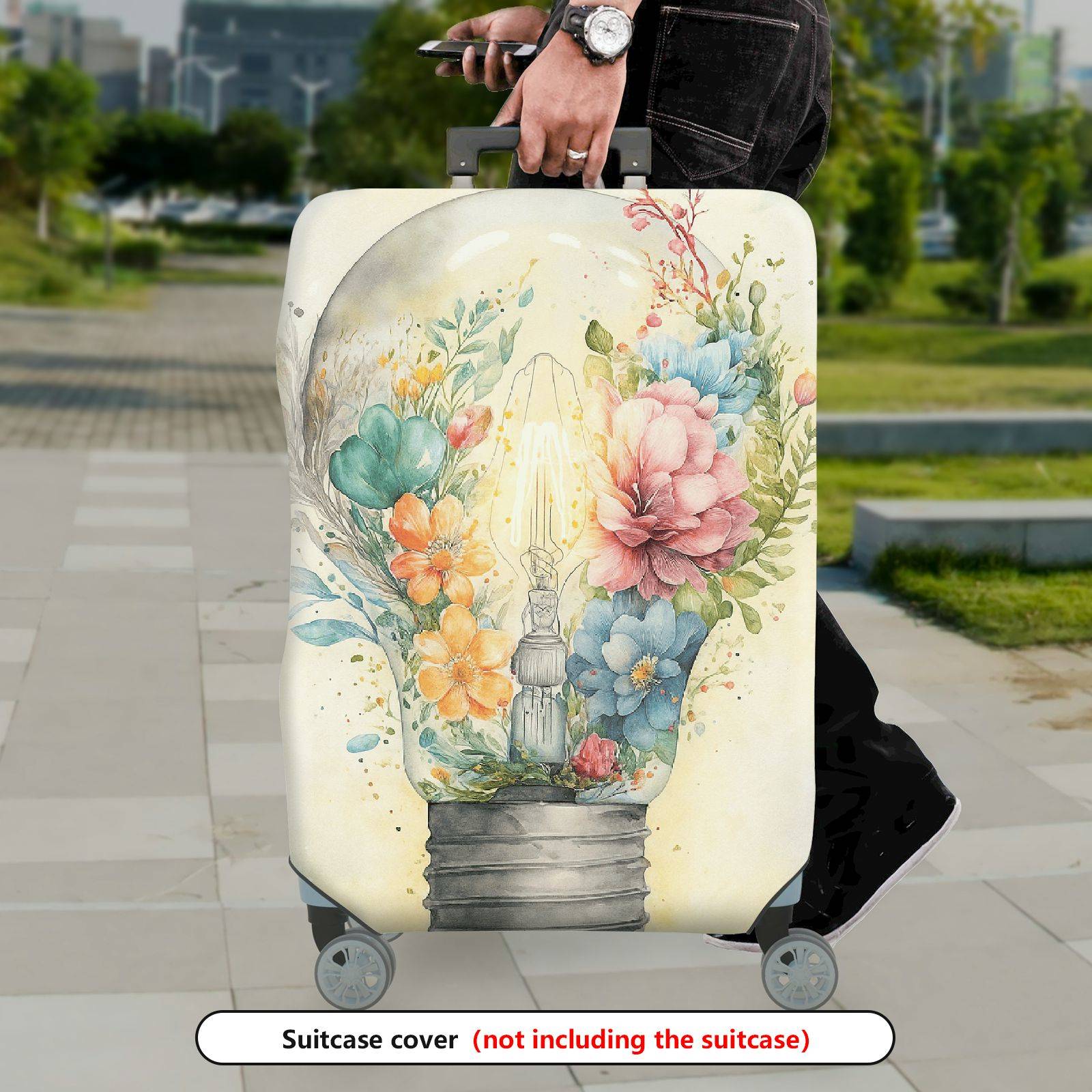 1-Piece Floral  Bulb Painting Artistic Abstract Watercolor  Suitcase Luggage Cover, Stretch Protective Sleeve