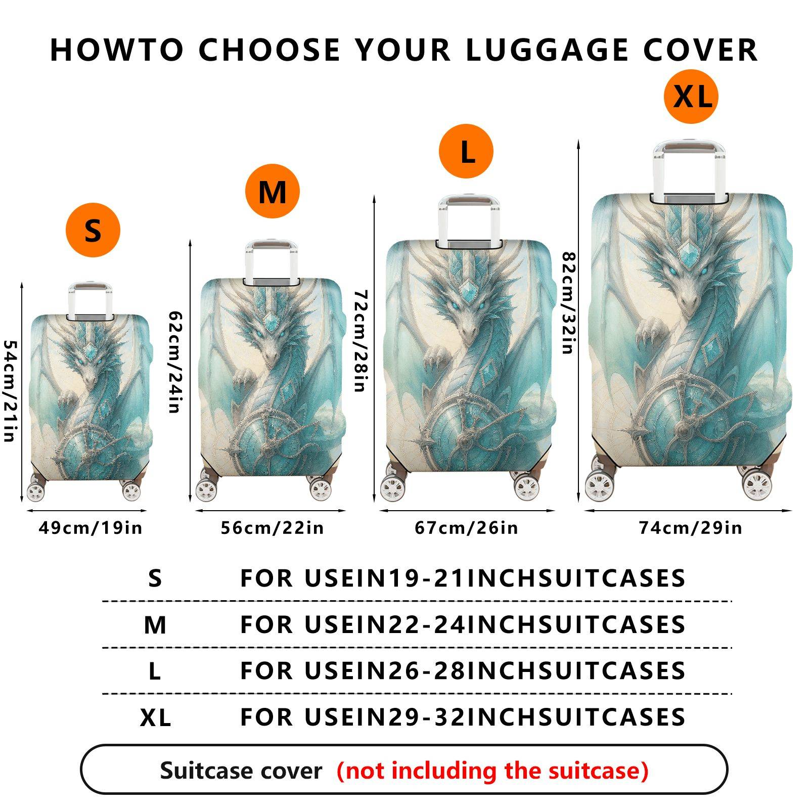 1-Piece Blue Fantasy Dragon Artwork Protective  Suitcase Luggage Cover, Stretch Protective Sleeve