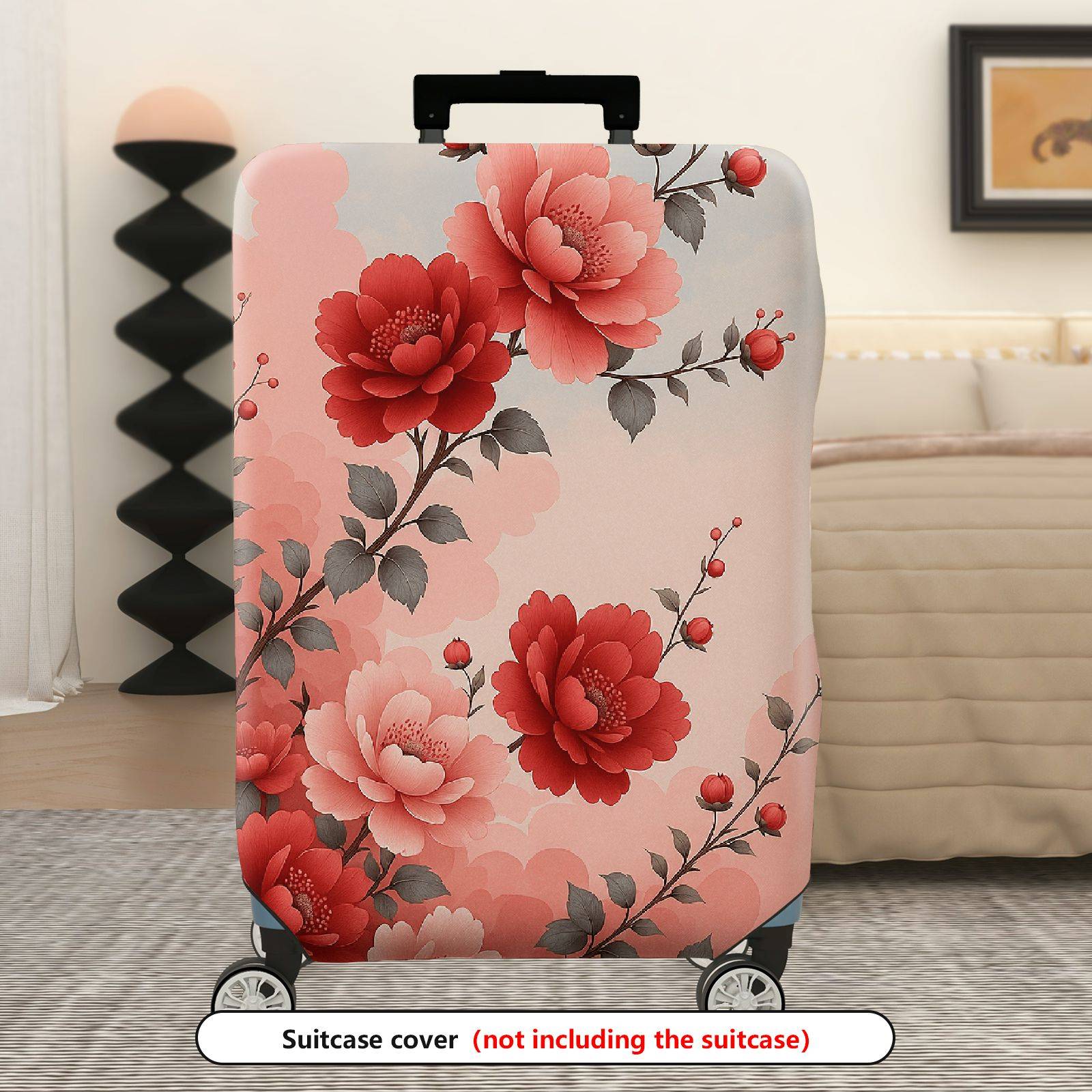 1-Piece Floral Peony Rose Pattern Luggage  Suitcase Luggage Cover, Stretch Protective Sleeve