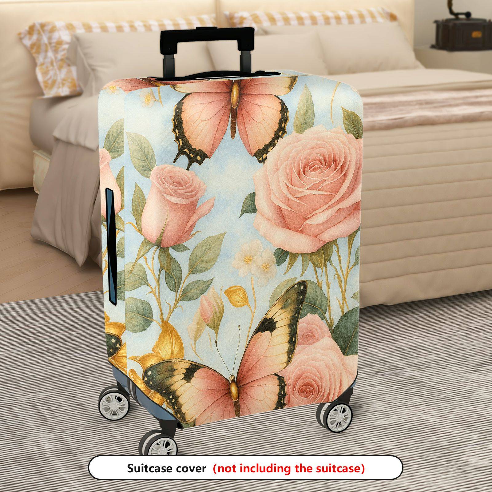 1-Piece Butterfly Rose Floral Pastel Romantic Artistic  Suitcase Luggage Cover, Stretch Protective Sleeve