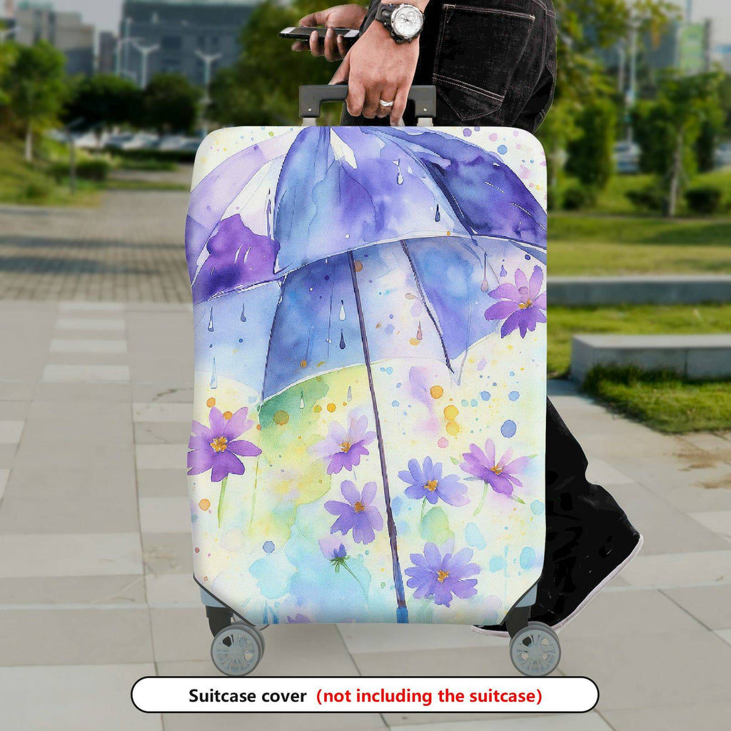 1-Piece Umbrella Floral Watercolor Abstract Colorful  Suitcase Luggage Cover, Stretch Protective Sleeve