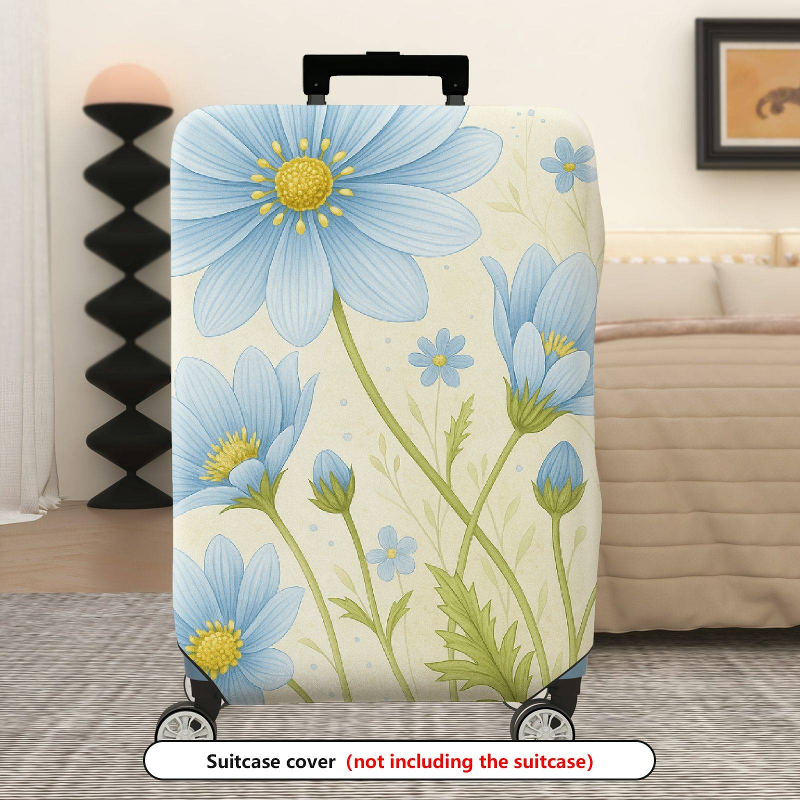 1-Piece Blue Flower Floral Nature Pattern Travel  Suitcase Luggage Cover, Stretch Protective Sleeve