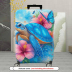 1-Piece Sea Turtle Hibiscus Flower Butterfly Ocean Blue  Suitcase Luggage Cover, Stretch Protective Sleeve