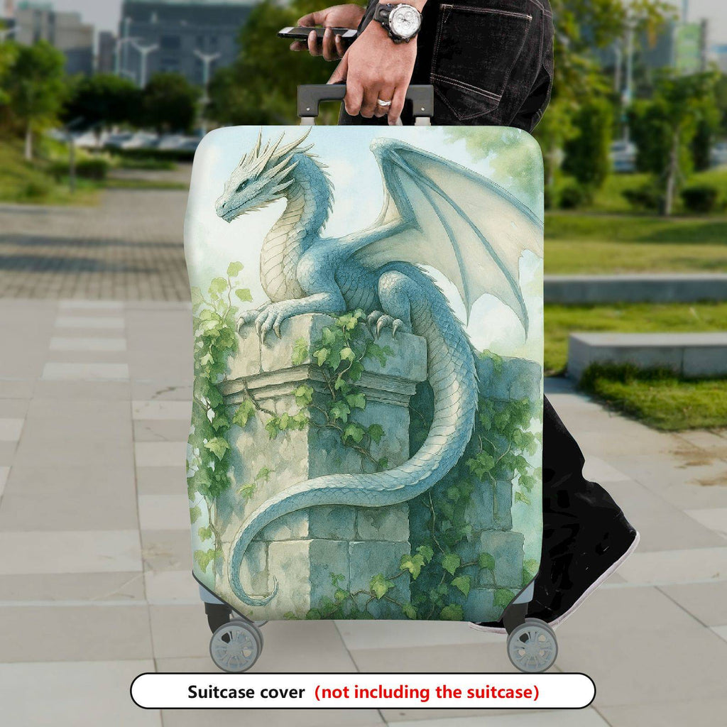 1-Piece Dragon Fantasy Art Mythical Green Nature Ivy  Suitcase Luggage Cover, Stretch Protective Sleeve