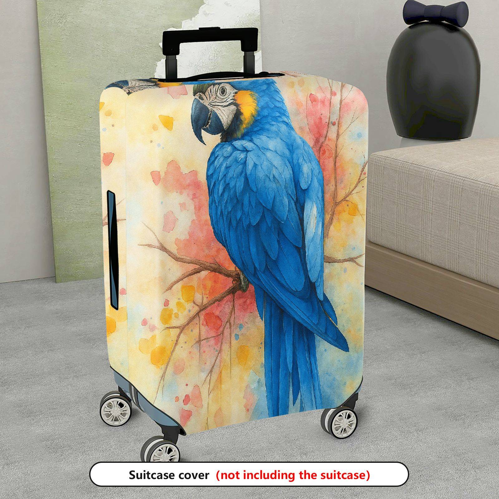 1-Piece Watercolor Parrot Blue Rainbow Nature Art  Suitcase Luggage Cover, Stretch Protective Sleeve