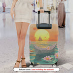 1-Piece Sunset Beach Paper Boat Cherry Blossom Flower  Suitcase Luggage Cover, Stretch Protective Sleeve