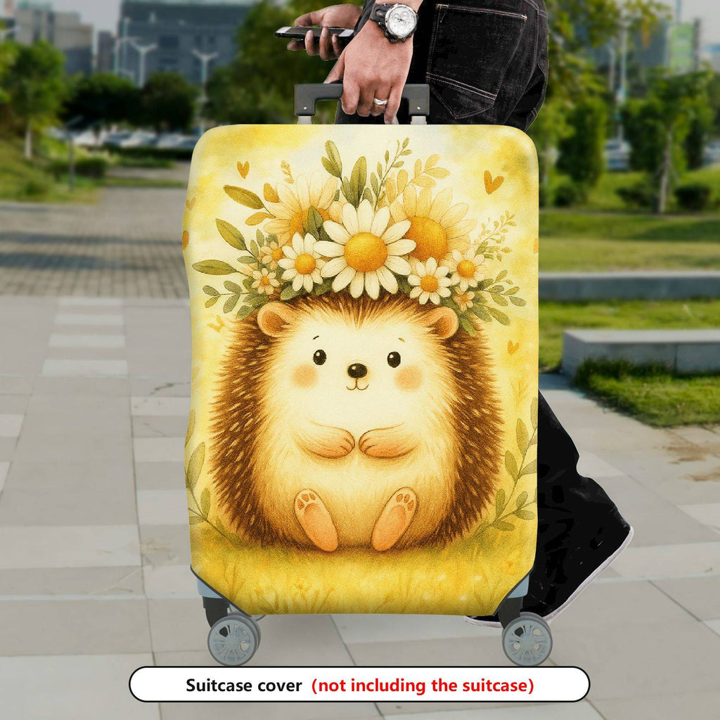 1-Piece Cute Animal Flower Hedgehog Yellow Nature Vintage  Suitcase Luggage Cover, Stretch Protective Sleeve