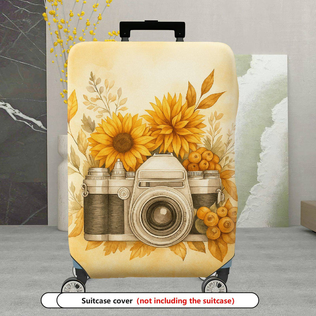 1-Piece Sunflower Camera Autumn Floral Vintage Yellow  Suitcase Luggage Cover, Stretch Protective Sleeve