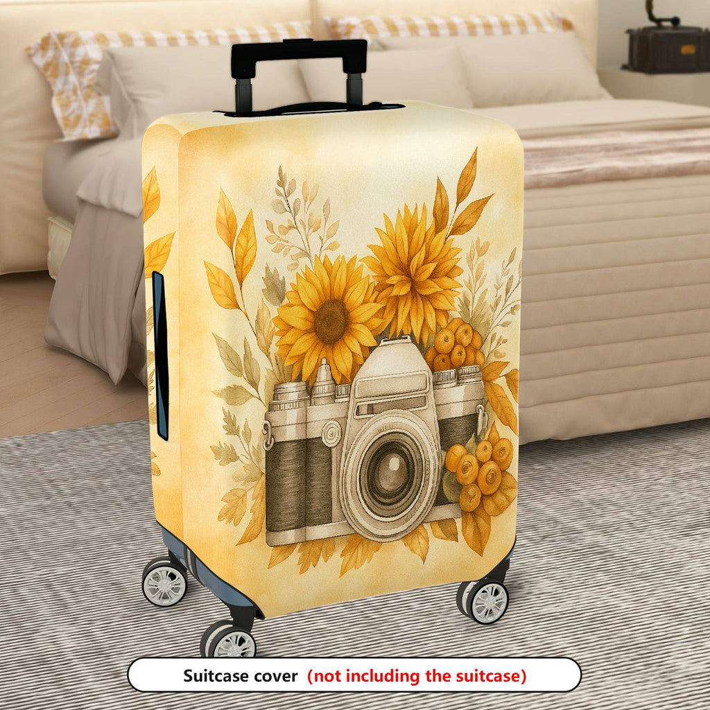 1-Piece Sunflower Camera Autumn Floral Vintage Yellow  Suitcase Luggage Cover, Stretch Protective Sleeve