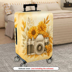 1-Piece Sunflower Camera Autumn Floral Vintage Yellow  Suitcase Luggage Cover, Stretch Protective Sleeve