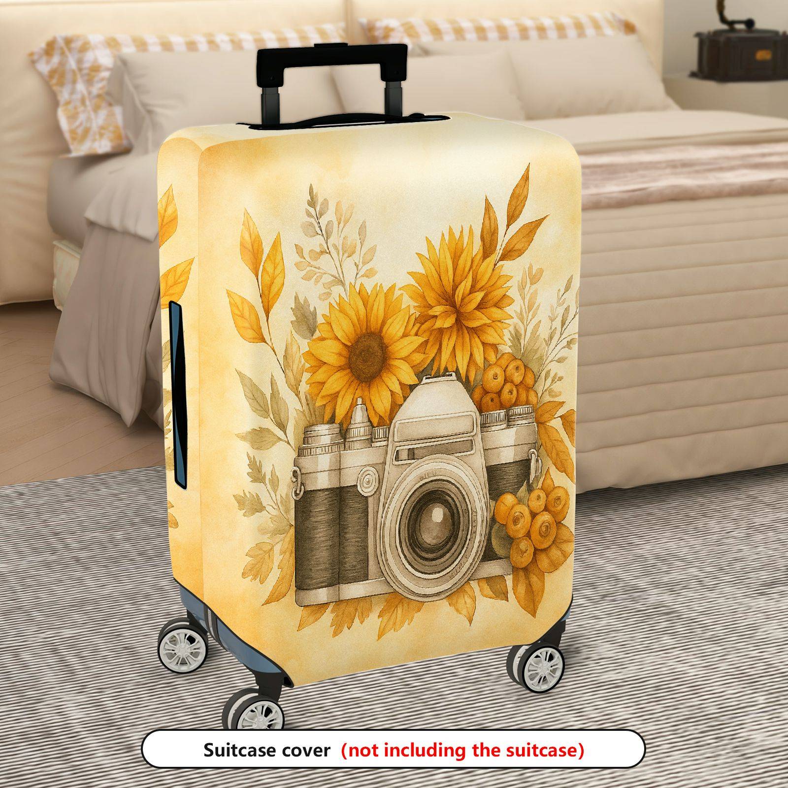 1-Piece Sunflower Camera Autumn Floral Vintage Yellow  Suitcase Luggage Cover, Stretch Protective Sleeve
