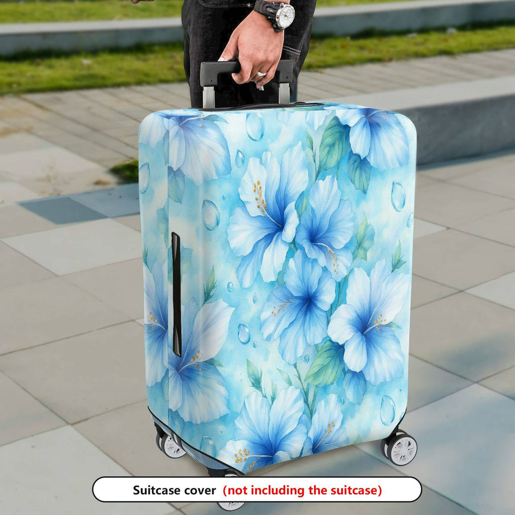 1-Piece Blue Watercolor Tropical Floral Gradient Leaves  Suitcase Luggage Cover, Stretch Protective Sleeve