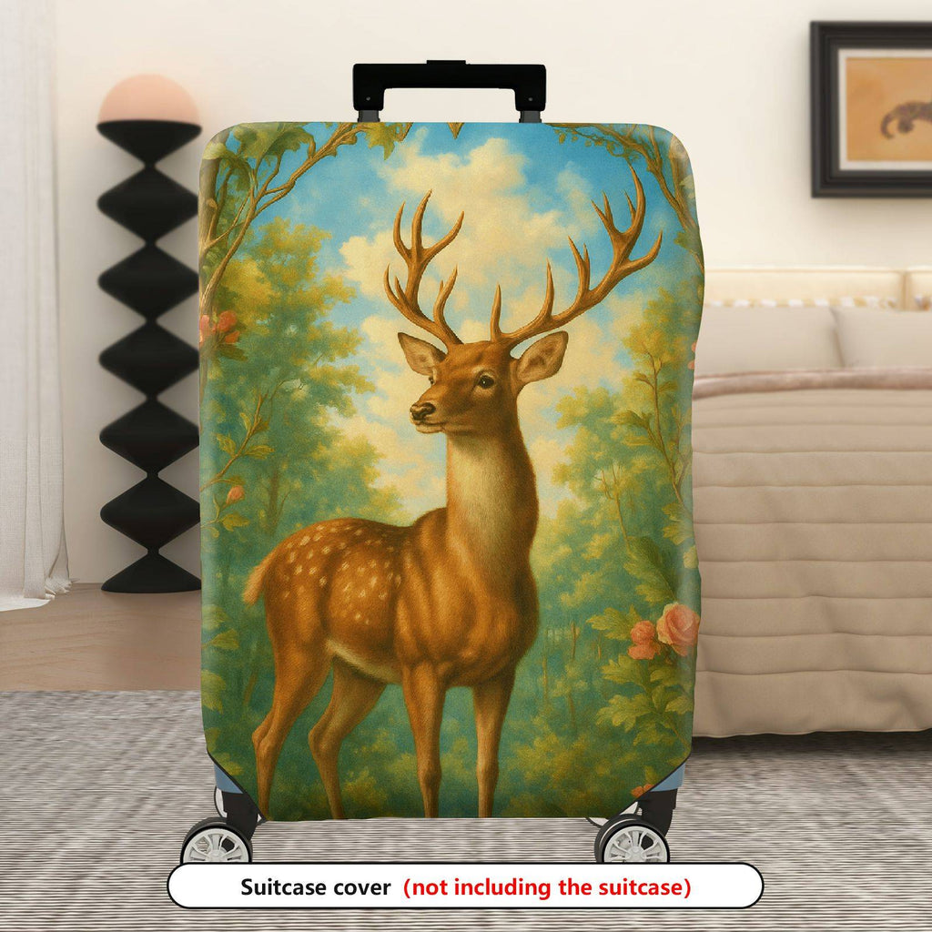 1-Piece Deer Flowers Forest Nature Scenic  Suitcase Luggage Cover, Stretch Protective Sleeve