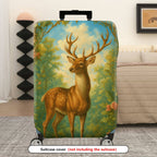 1-Piece Deer Flowers Forest Nature Scenic  Suitcase Luggage Cover, Stretch Protective Sleeve