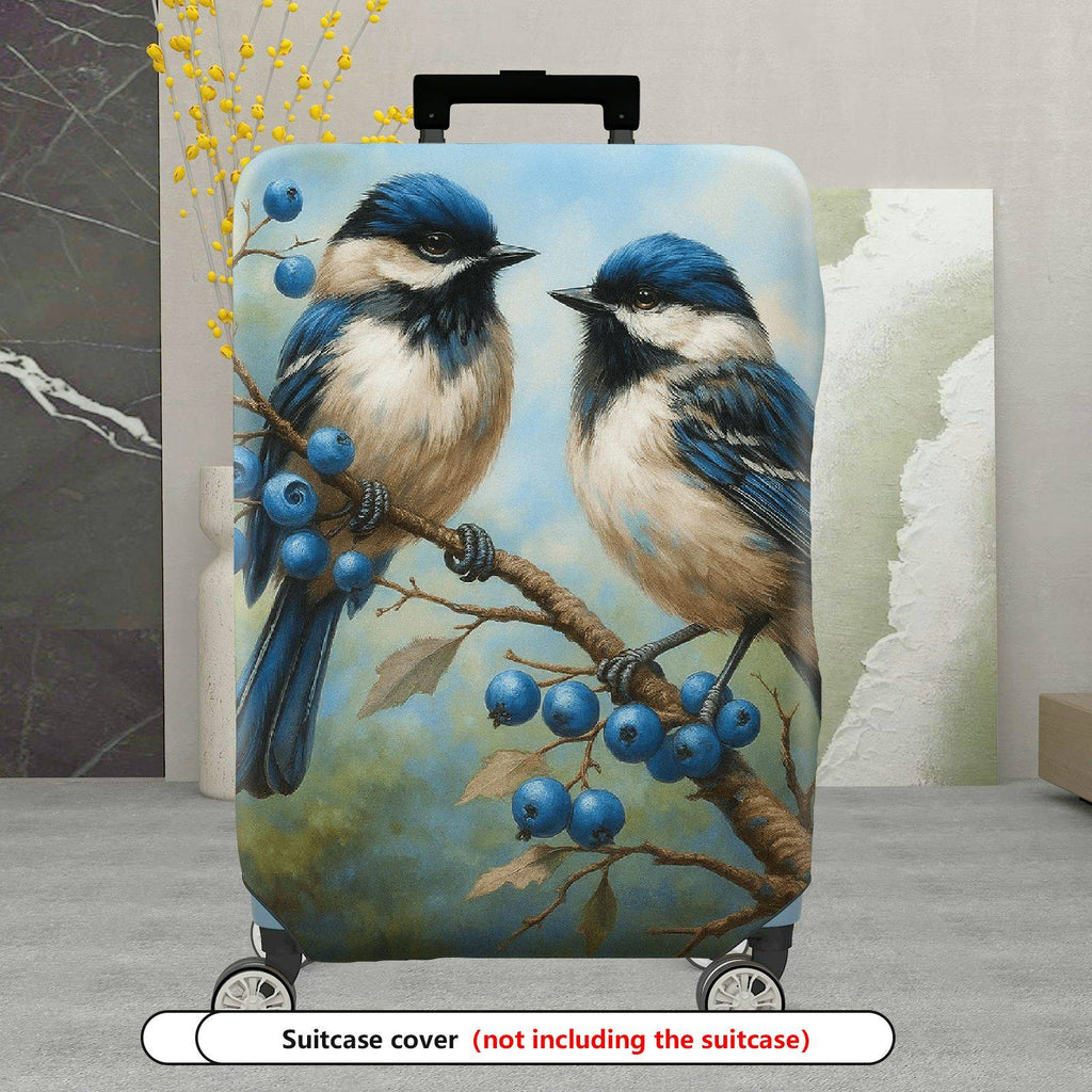 1-Piece Bird Berry Blue Nature Art  Suitcase Luggage Cover, Stretch Protective Sleeve