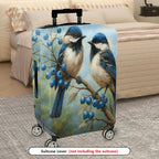 1-Piece Bird Berry Blue Nature Art  Suitcase Luggage Cover, Stretch Protective Sleeve