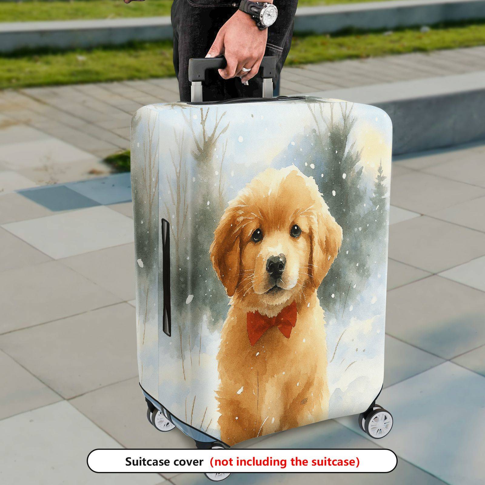 1-Piece Cute Puppy Winter Snow Bowtie Animal  Suitcase Luggage Cover, Stretch Protective Sleeve