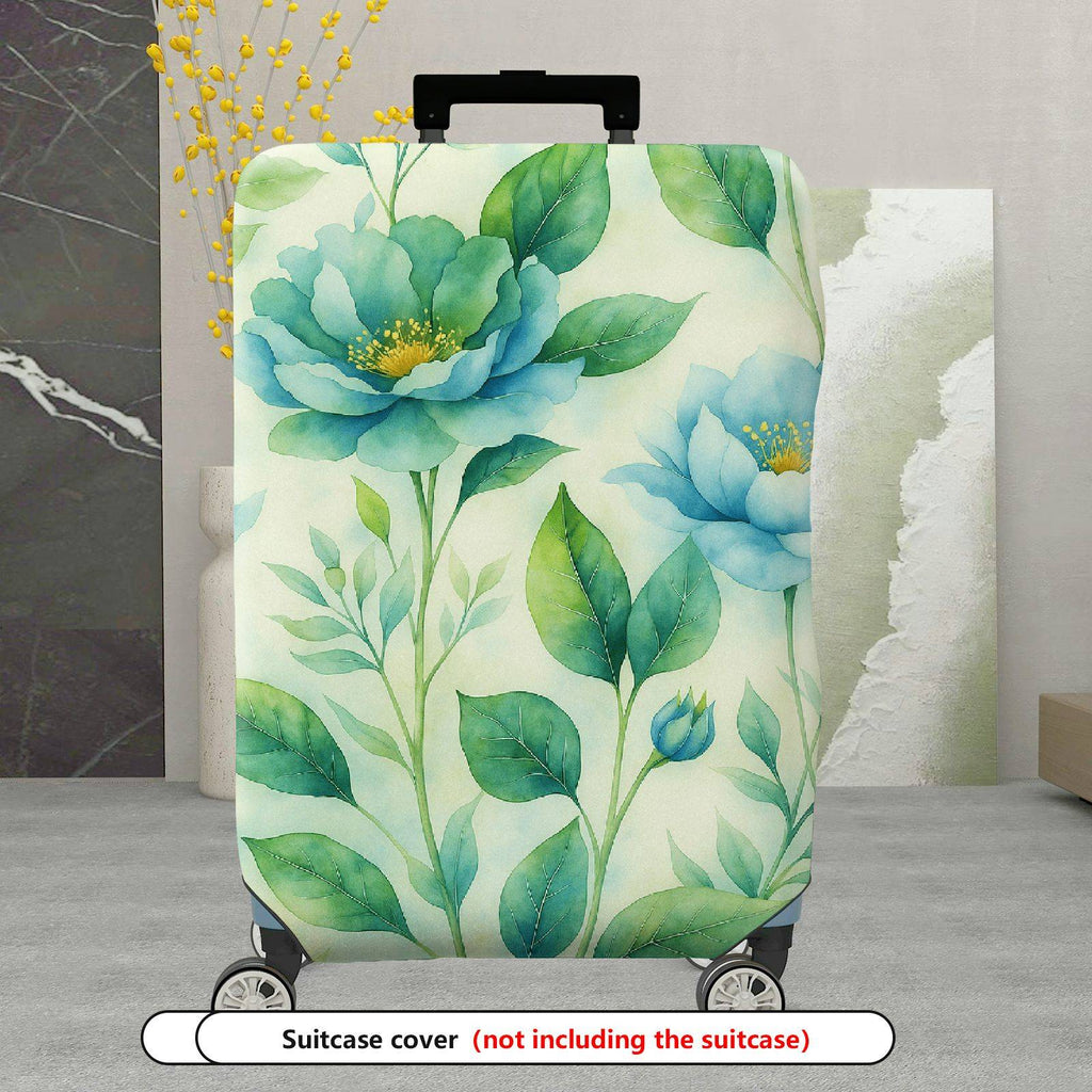 1-Piece Blue Floral Greenery Artistic Pastoral Nature Pattern  Suitcase Luggage Cover, Stretch Protective Sleeve