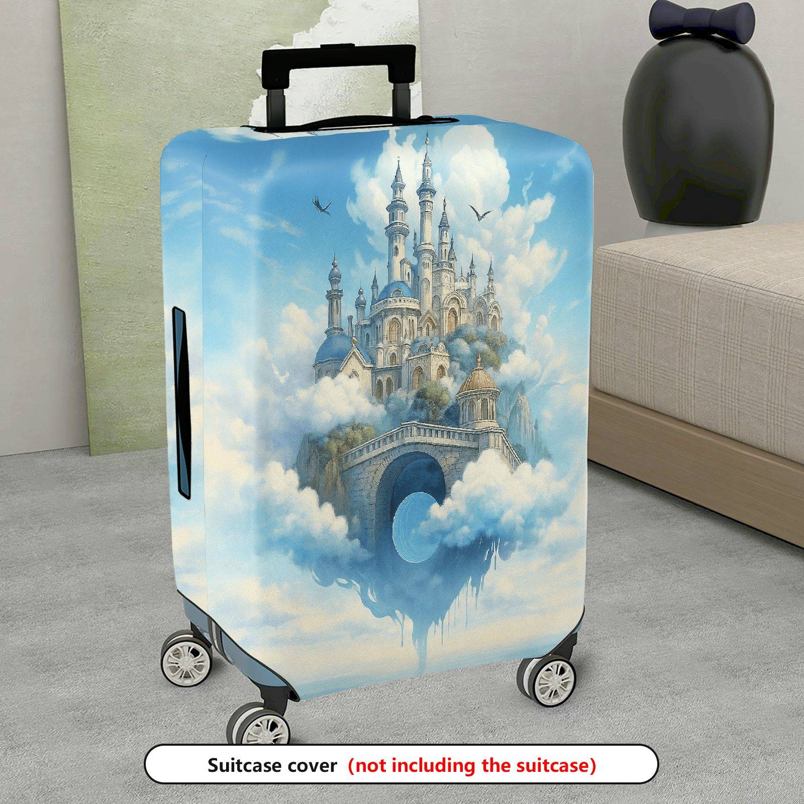1-Piece Fantasy Castle Cloud Sky Blue Artistic  Suitcase Luggage Cover, Stretch Protective Sleeve