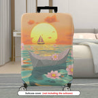 1-Piece Sunset Beach Paper Boat Cherry Blossom Flower  Suitcase Luggage Cover, Stretch Protective Sleeve