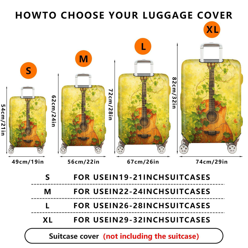 1-Piece Nature Music Guitar Leaf Vine Artistic  Suitcase Luggage Cover, Stretch Protective Sleeve