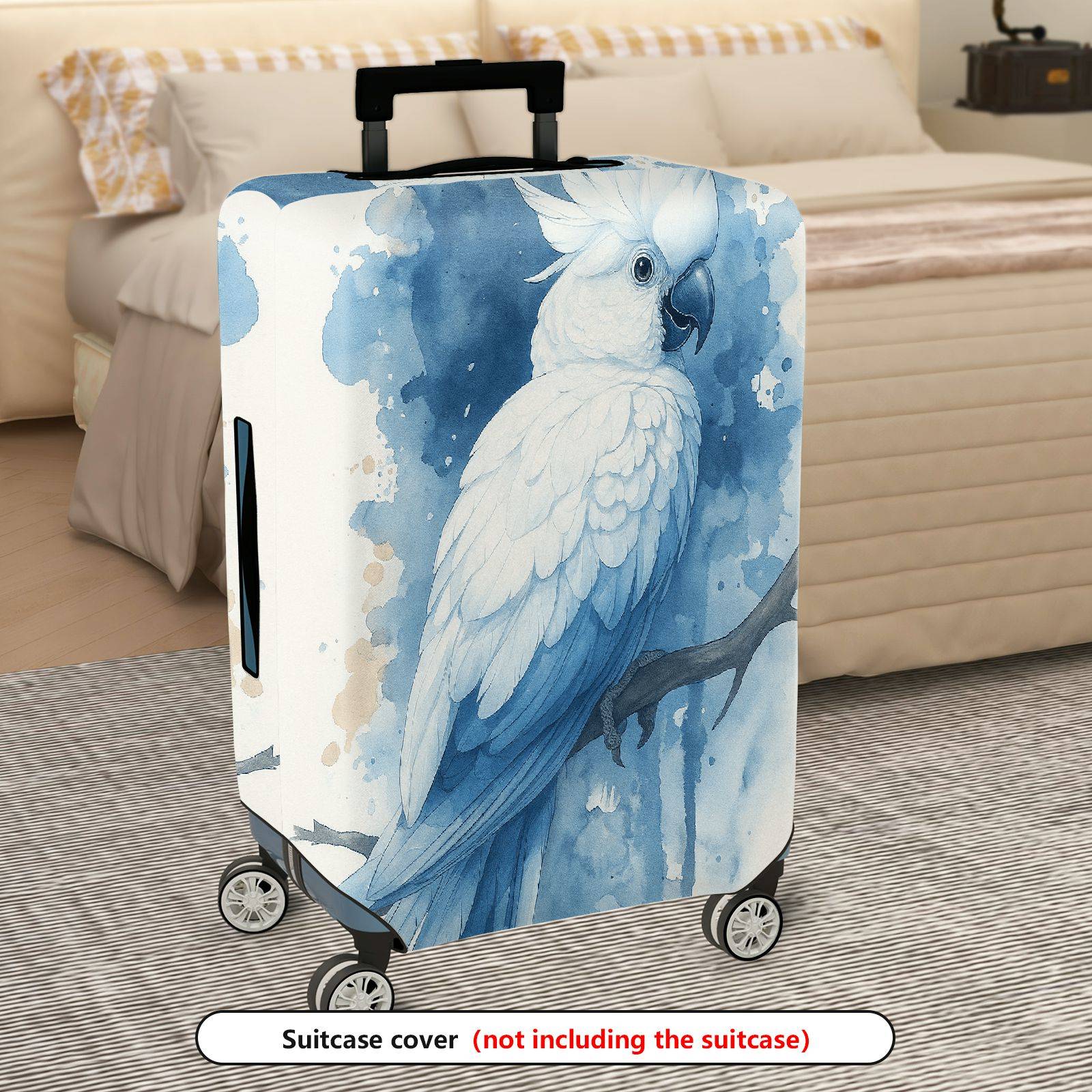 1-Piece Blue Parrot Artistic Watercolor Bird Tree  Suitcase Luggage Cover, Stretch Protective Sleeve