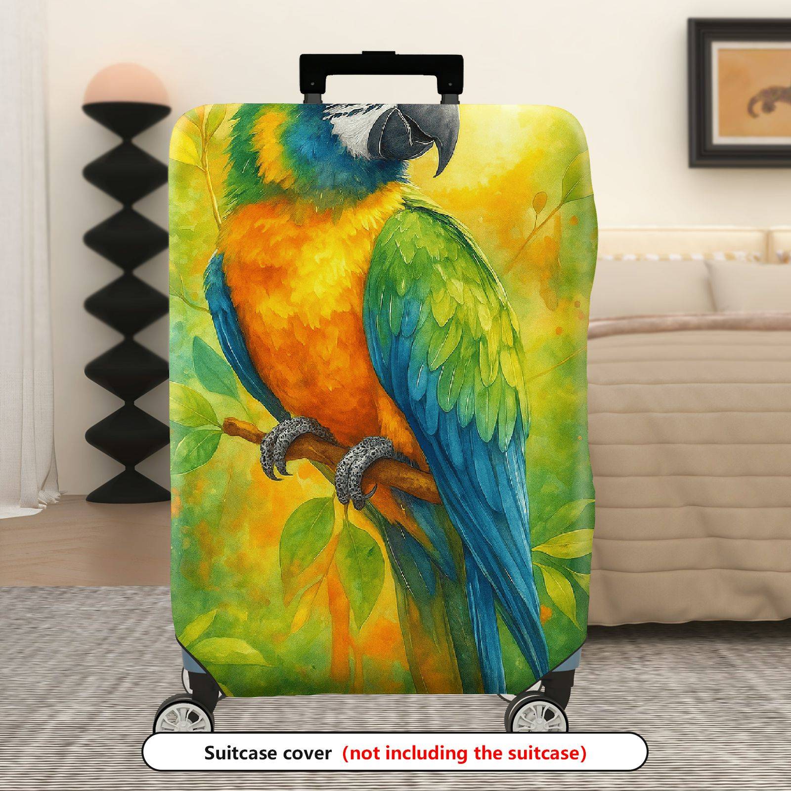 1-Piece Vibrant Parrot Nature Colorful Art Tropical Floral  Suitcase Luggage Cover, Stretch Protective Sleeve