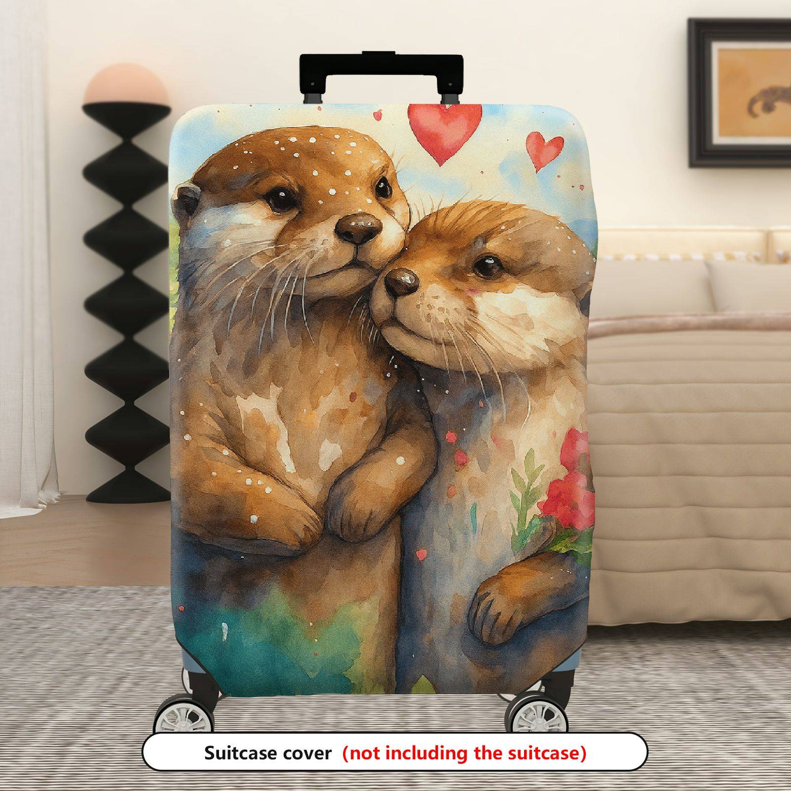 1-Piece Otter Nature Love Floral Art  Suitcase Luggage Cover, Stretch Protective Sleeve