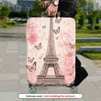 1-Piece Eiffel Tower Butterfly Flower Pink Romantic Paris  Suitcase Luggage Cover, Stretch Protective Sleeve