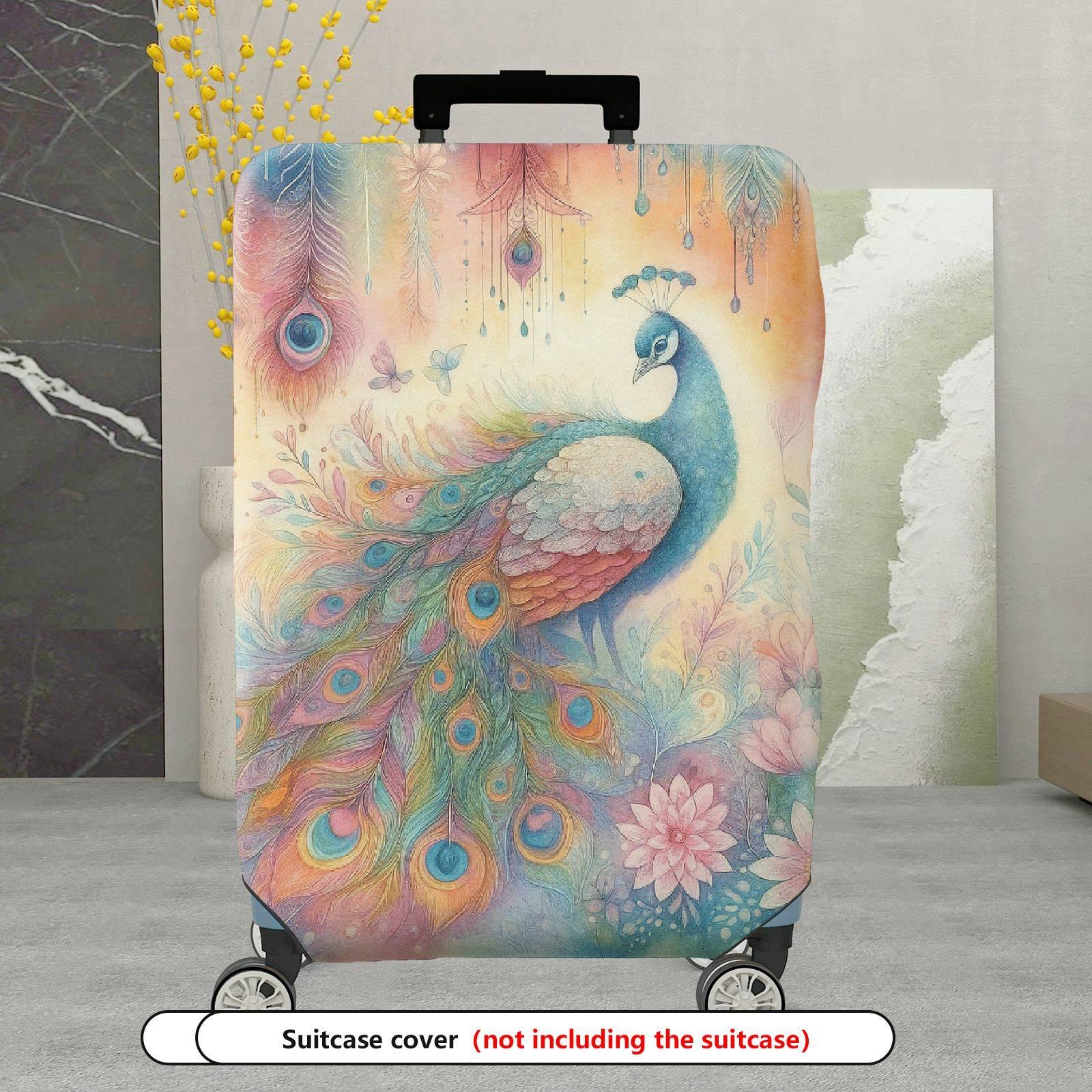 1-Piece Colorful Peacock Floral Art Decorative Vibrant Stylish  Suitcase Luggage Cover, Stretch Protective Sleeve