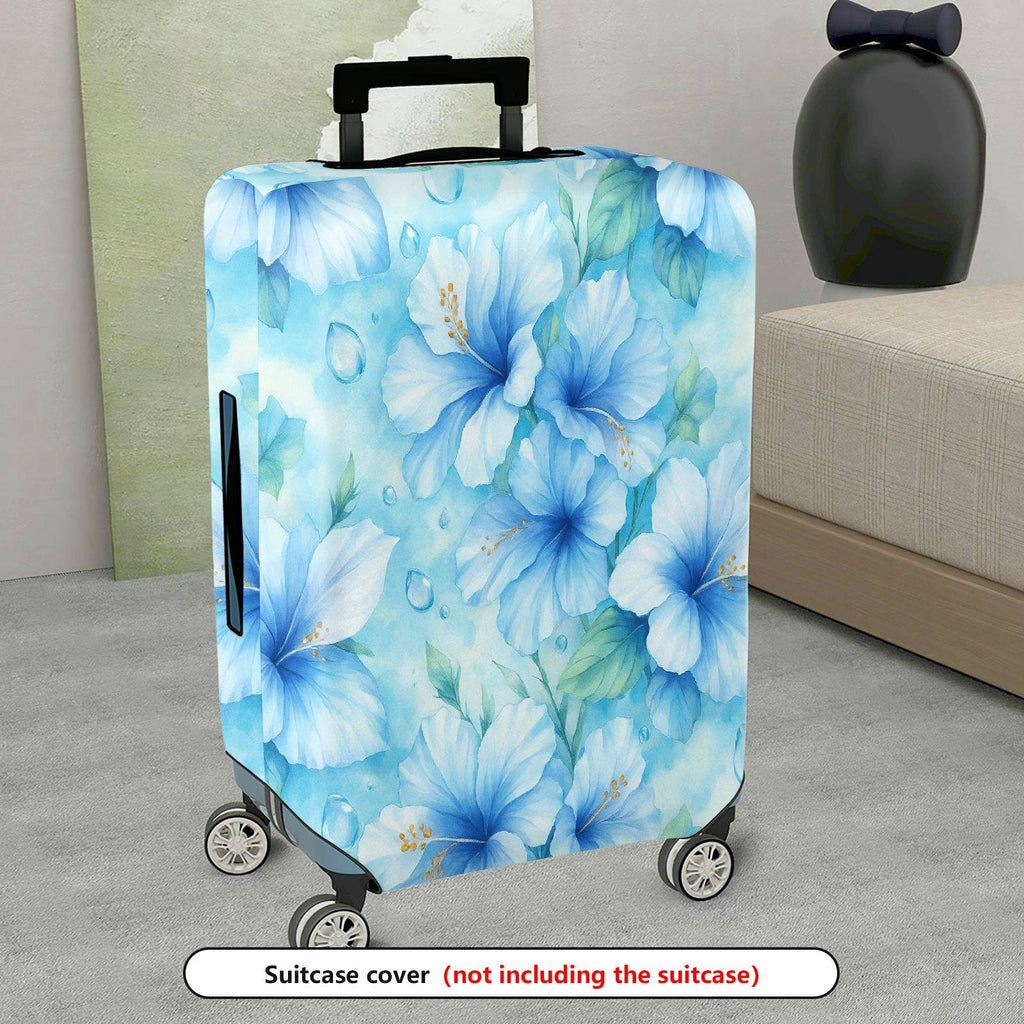 1-Piece Blue Watercolor Tropical Floral Gradient Leaves  Suitcase Luggage Cover, Stretch Protective Sleeve