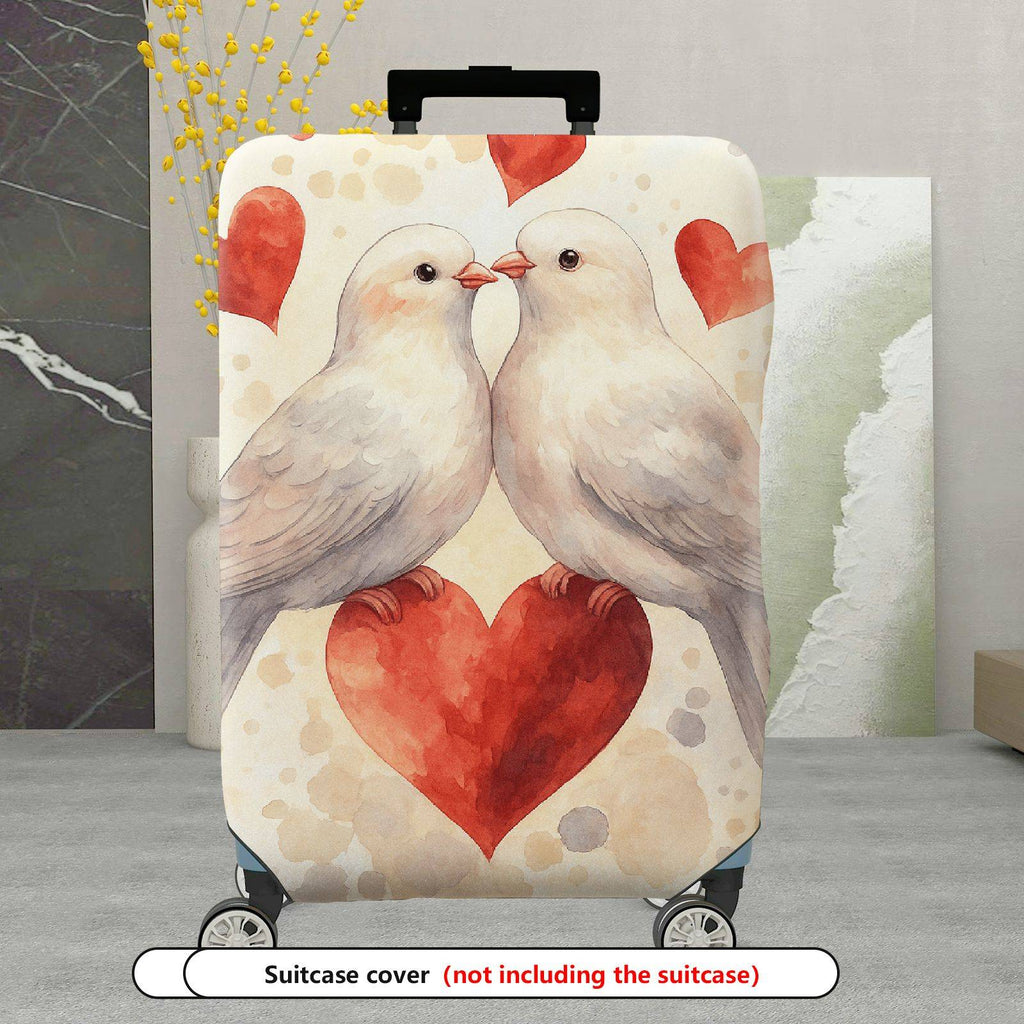 1-Piece Love Bird Heart Romantic Valentine Couples  Suitcase Luggage Cover, Stretch Protective Sleeve